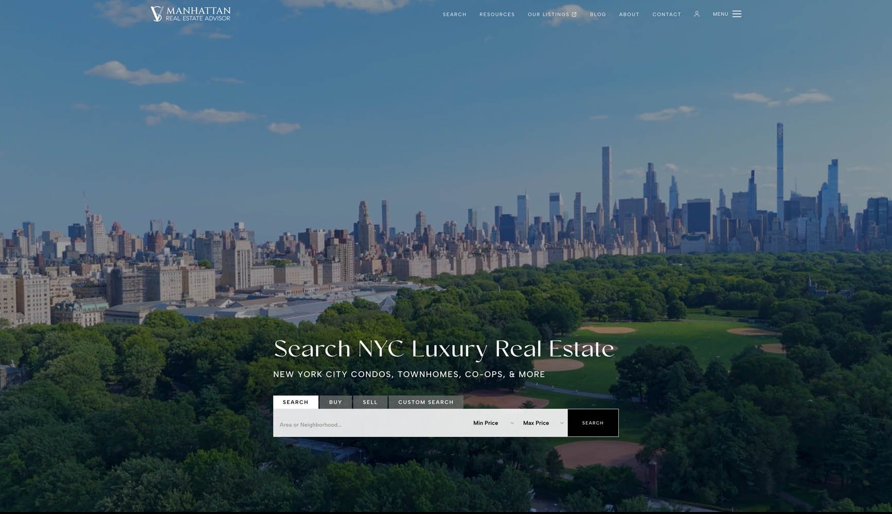 Manhattan Real Estate Advisor homepage content section